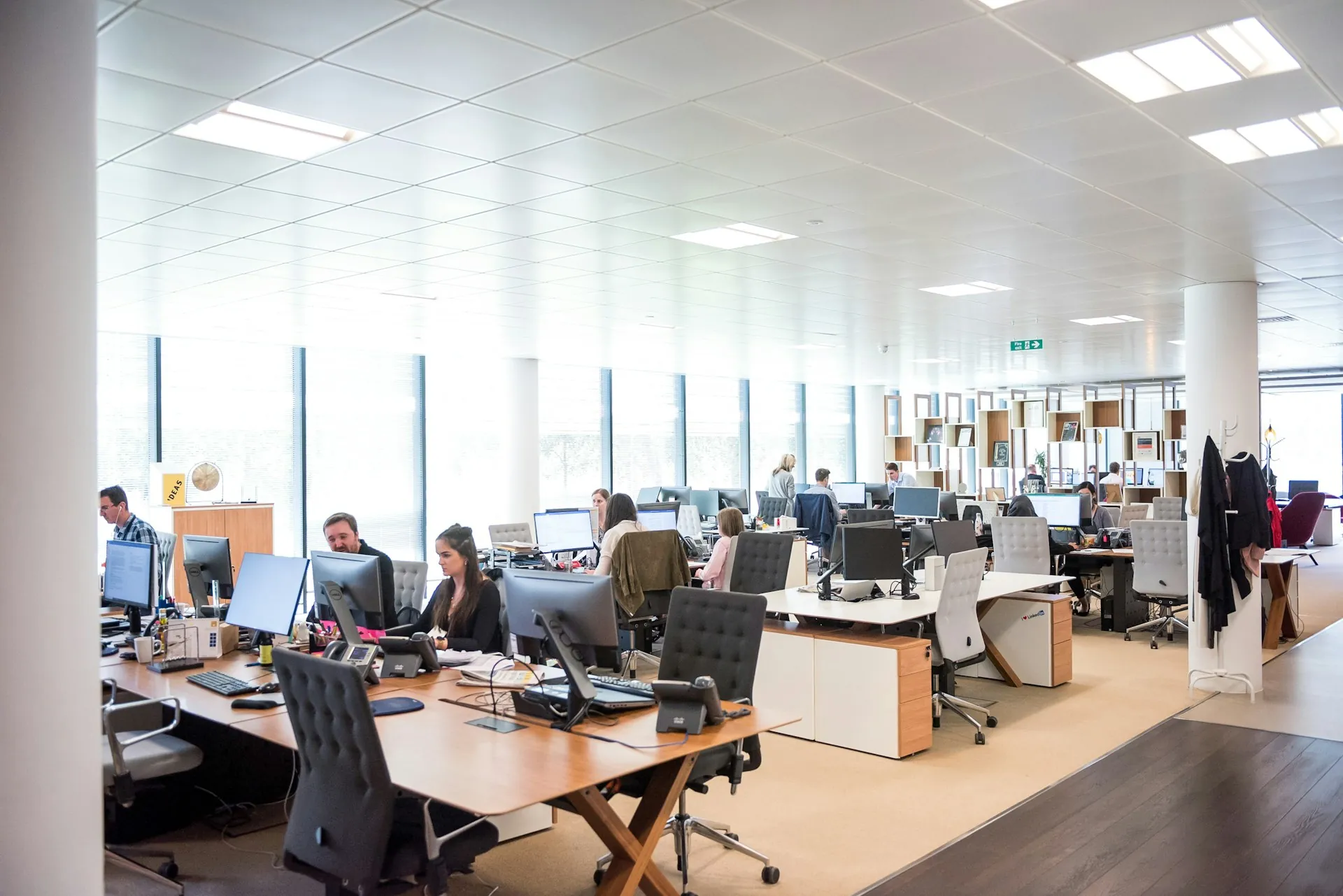 Modern commercial tower lobby during business hours — calm non-incident scene